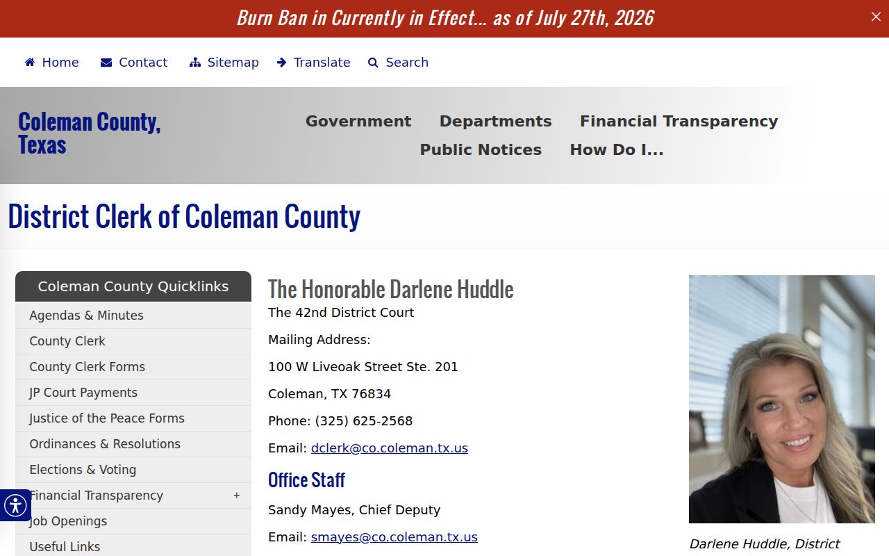 Coleman County warrant search route through the District Clerk