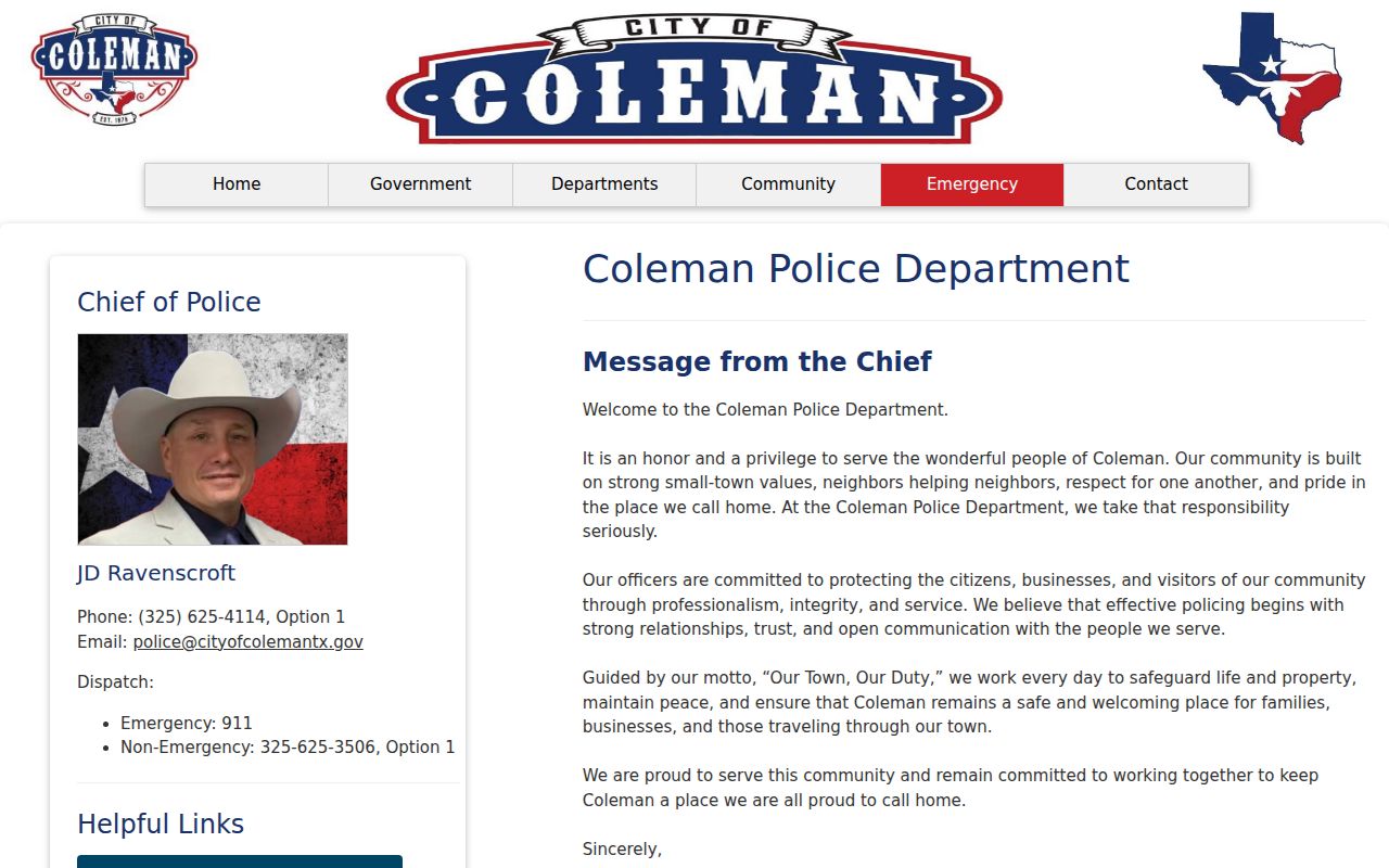 Coleman warrant records and Coleman Police Department contact