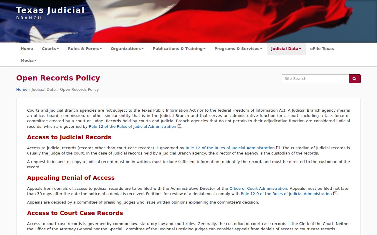 Texas Rule 12 public access route for Coleman County court warrant records